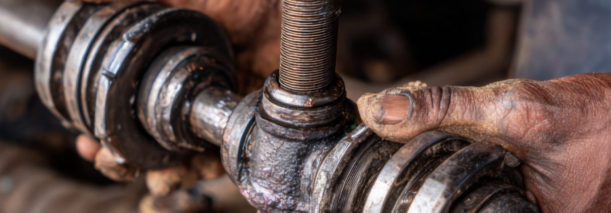 mechanic holding a worn out driveshaft - ADL Auto Repair & Driveshafts Driveshaft Balancing and Maintenance