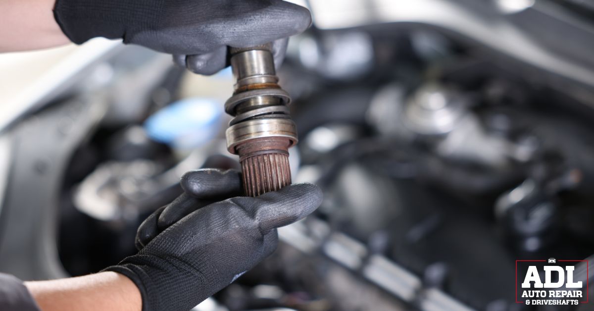 mechanic with a vehicle driveshaft - ADL Auto Repair & Driveshafts driveshaft