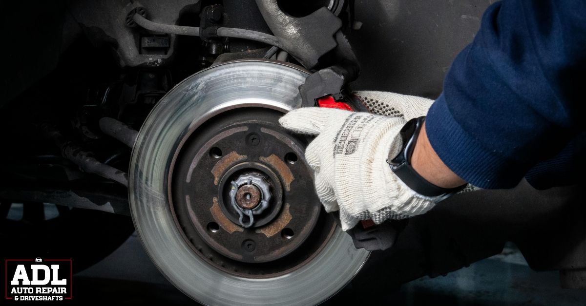 mechanic inspecting vehicle brake system - ADL Auto Repair & Driveshafts brake service