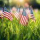 close up of American flags in green grass - ADL Auto Repair & Driveshafts Memorial Day Road Trip Prep